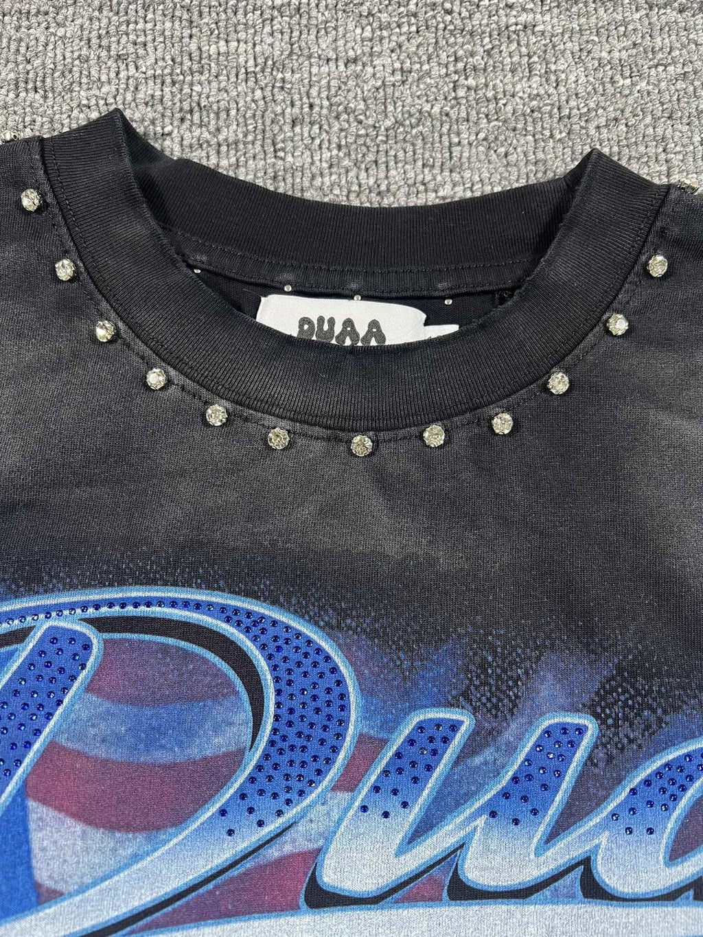 DUAA Blue Motorcycle Graphic Studded T-Shirt