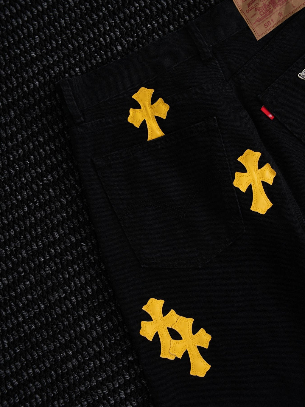 Chrome Hearts Yellow Cross Patch Black Jeans