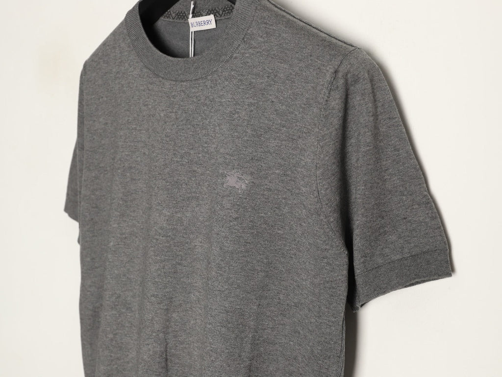 Burberry Equestrian Knight Short-Sleeve Knit Top - Gray